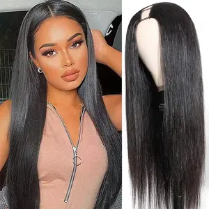 V Part Wigs Straight Human Hair Wig 180% Density Upgrade U Part Human Hair Wigs with Drawstring No Leave Out No Sew Glueless Clip In Half Wig for Women