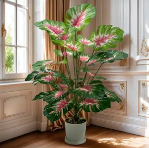 Artificial Tree | Polyethylene Green Plant with Red Heart Turtle Leaves | Faux Indoor & Outdoor Tabletop Plant | Low Maintenance Home & Office Decor | Pot Not Included