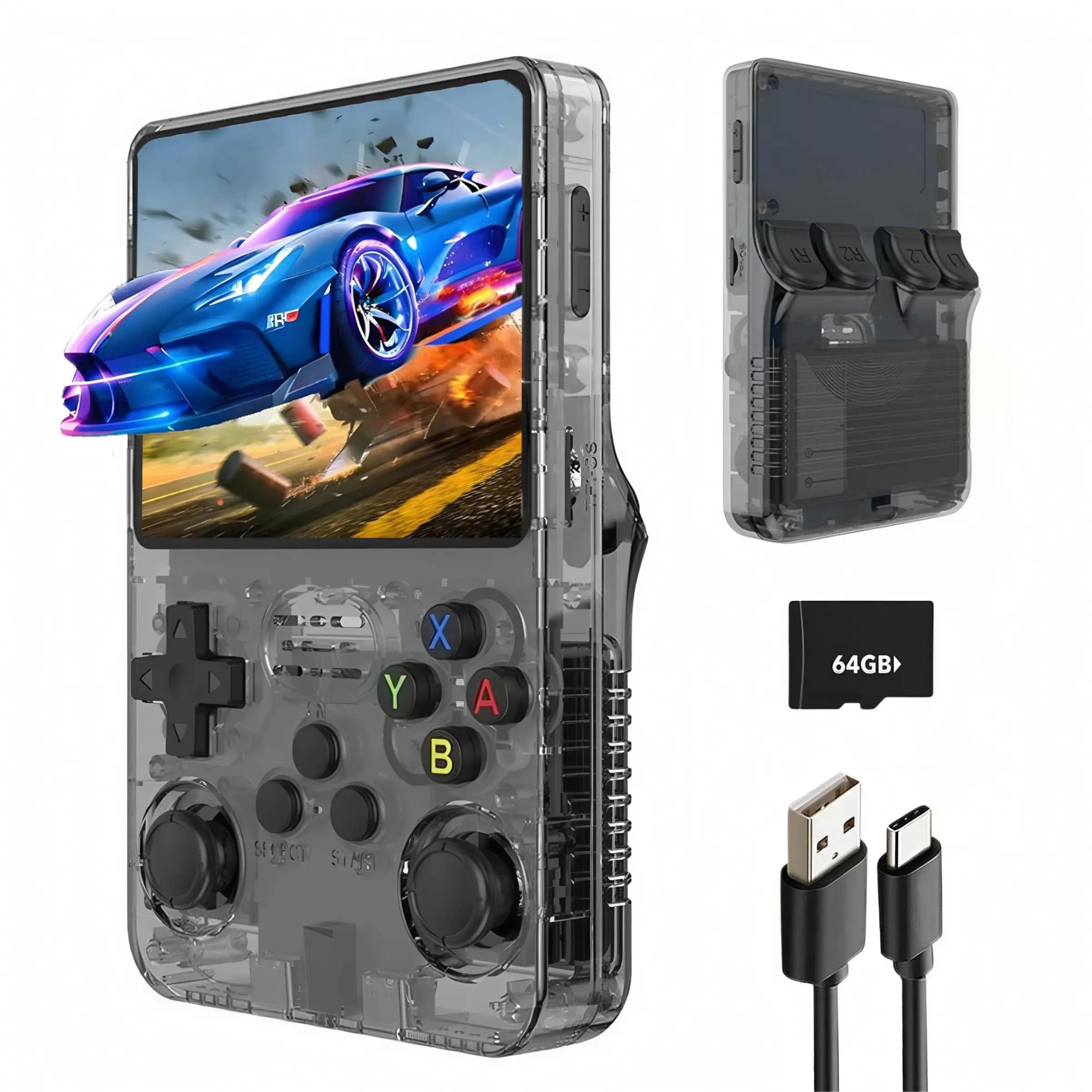 R36s Handheld Retro Wireless Gaming Console, 4.0 IPS Screen, 26+ Emulator, 64GB Card, Portable Gaming Simulator, Classic Vintage Game Machine