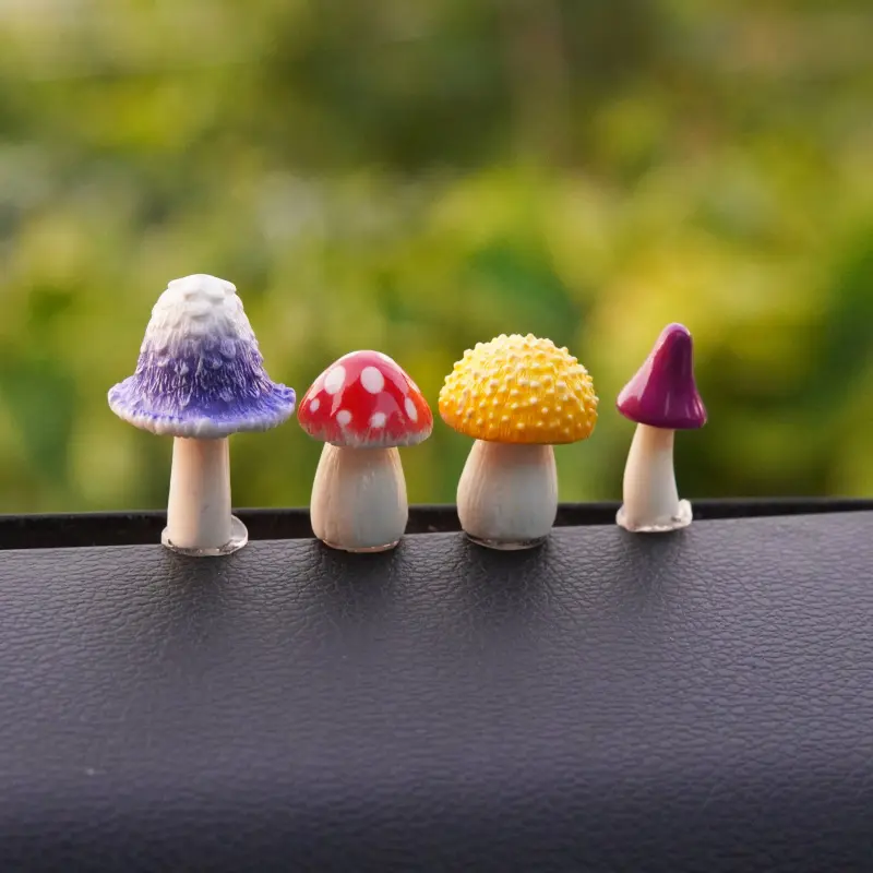 4pcs simulation color mushroom car decoration ornaments, Car Trinkets, lovely car interior ornaments, can be used for office desktop decoration, Christmas decoration ornaments.