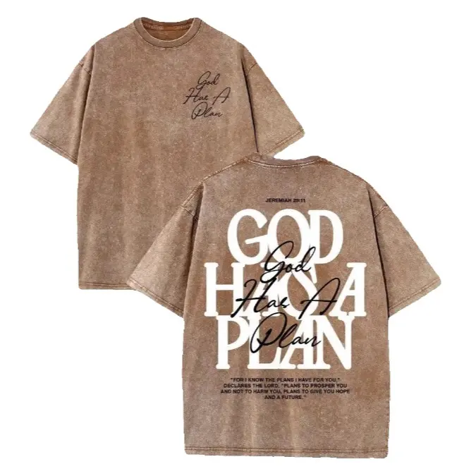 Retro Washed Double Sided Printed T-Shirt, 'GOD HAS A PLAN' Letter