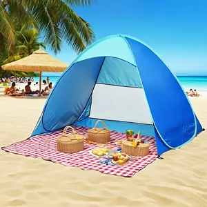 2-3 Person Automatic Pop-Up Beach Tent - Lightweight Portable Sun Shelter with Easy Setup Durable Steel Frame & Breathable Fabric for Camping Picnics Outdoor Relaxation & Beach Fun