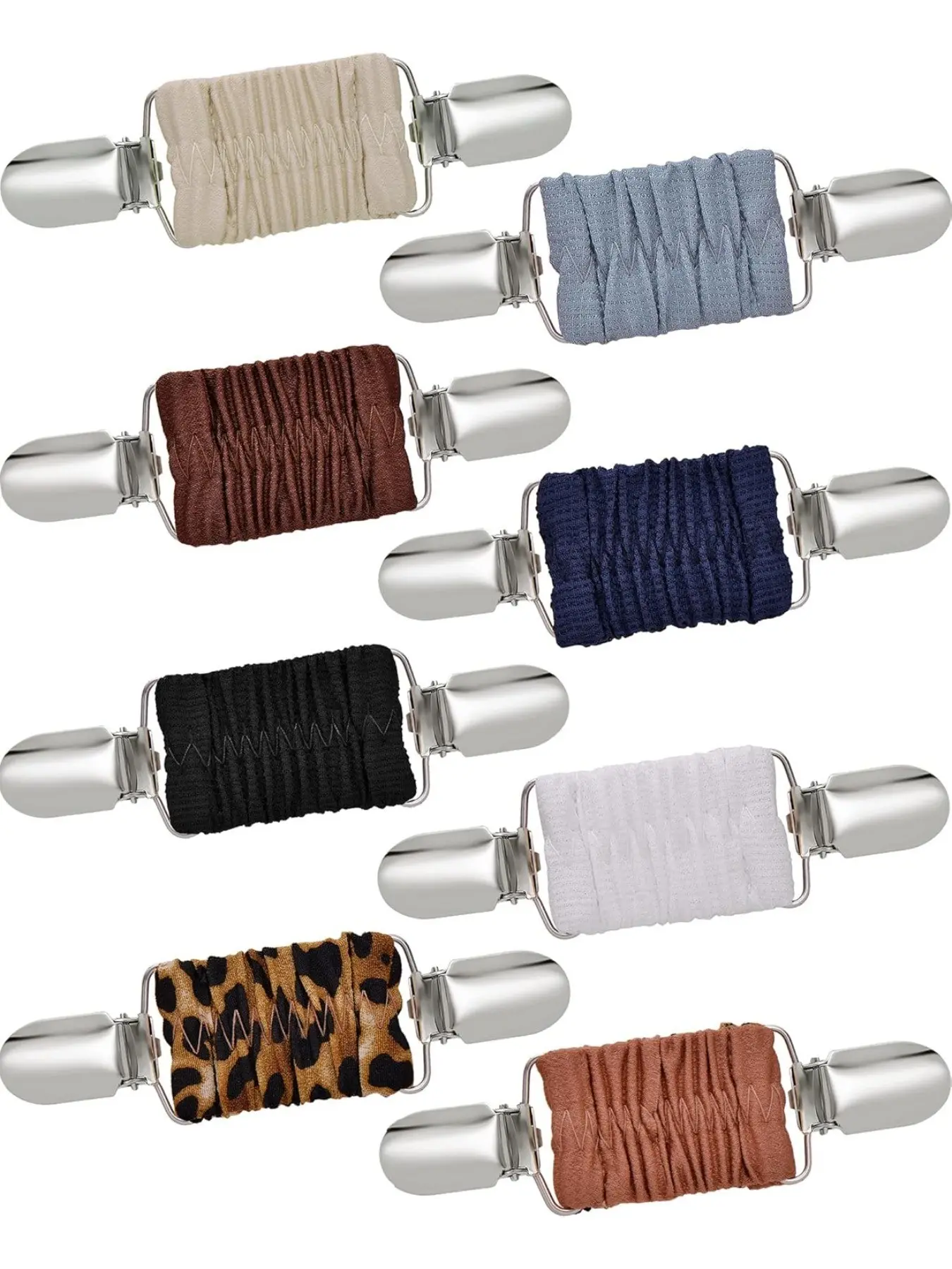 8-Pcs Fit Dress Cinch Adjustable Clips Set Shawl Sweater Cardigan Collar Clips Shirt Brooch Elastic Hat Waist Back Cincher Fashion Accessory
