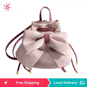 2025 Fall/Winter Trendy Pink Bowknot Backpack, Large Capacity Drawstring Closure Travel Lightweight School Bag for Women, Durable and Water-Resistant Material Purse for Women, double shoulder strap for Reduced Burden,Commuting TikTokShopBlackFriday