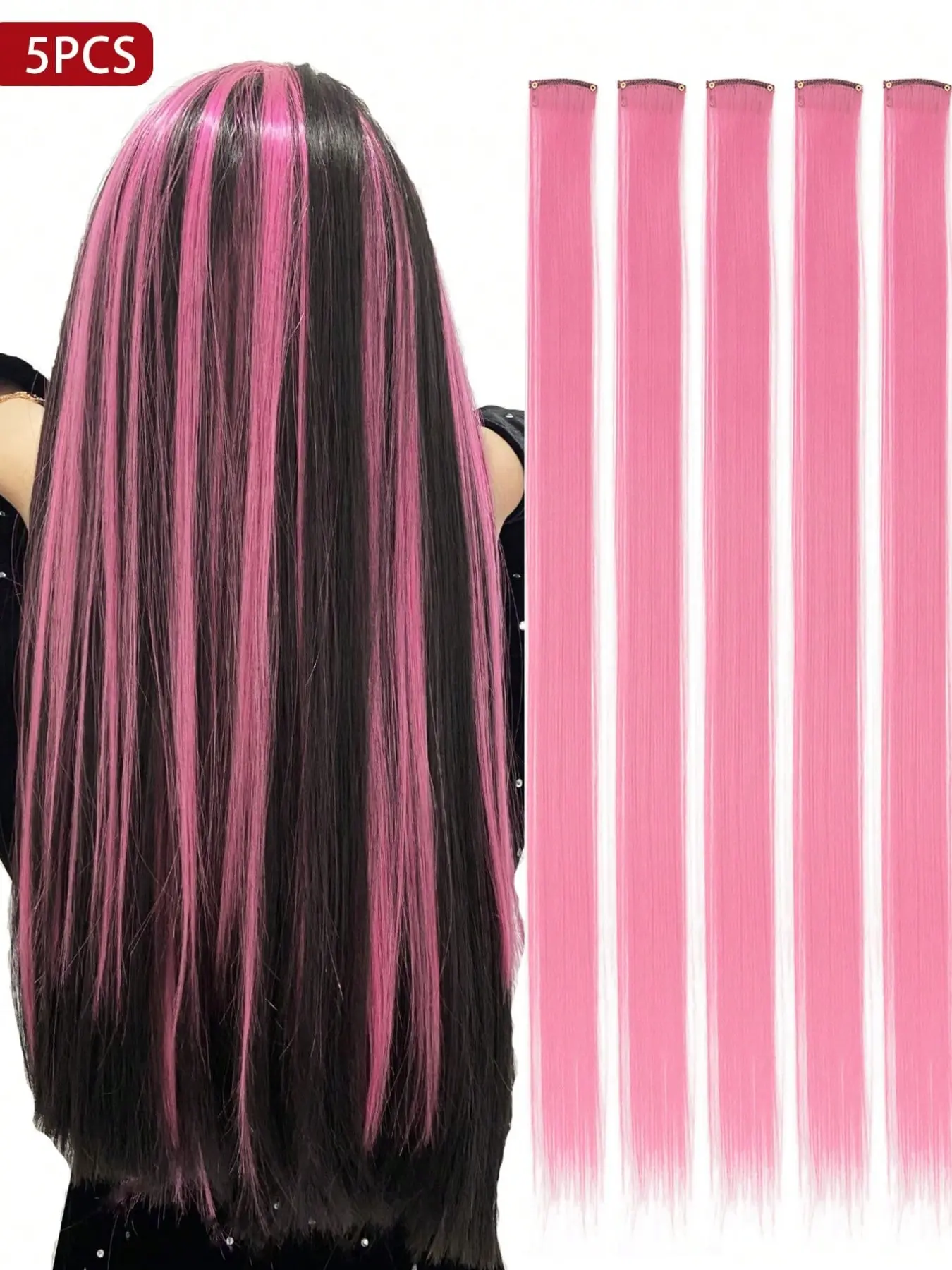 5pcs Long Straight Clip-In Hair Extensions, Fake Hair, Synthetic Hair, 20 Inches, Perfect for New Year, Halloween, Music Festivals, Christmas Gifts