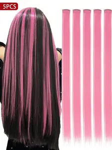 5pcs Long Straight Clip-In Hair Extensions, 20 Inches, Perfect for New Year, Halloween, Music Festivals, Christmas Gifts