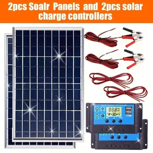 1 Set 12v Portable Flexible Solar Panel Kit, 100a High Efficiency Controller, Extension Cords & Clips Equipped, Rv Boat Home Off-grid Car Battery Charging,summervibes