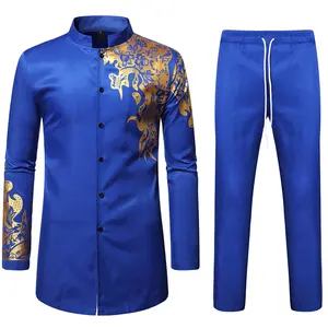 ZEROYAA Men's Traditional Suit Long Sleeve Button up African Dashiki Shirt and Pants Ethnic 2 Piece Outfit Clothes Cotton sets for men clothing men's 2 piece set Cardigan Breathable