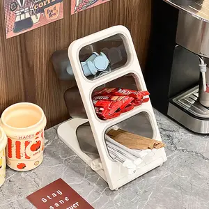 New Version Slanted Desktop Organizer Box, Multi-Layer Shelves & Incline Pen Holder, Heavy-Duty Plastic Storage Rack for Home Office School, Desk Organizer Tidy