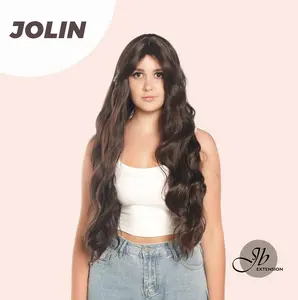 JBEXTENSION 32 Inches Extra Long Body Wave Nature Brown Wig With Bangs JOLIN