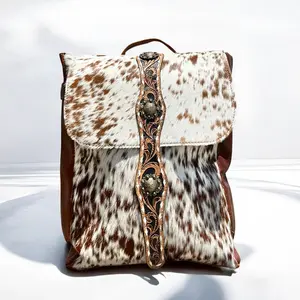 Cowhide & tooled leather backpack 