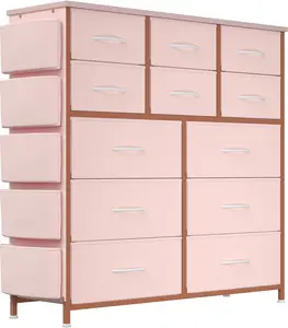 12-Drawer Fabric Dresser with Wooden Top & Steel Frame, Tall Storage Unit Featuring 5 Side Pockets & 2 Hooks for Bedroom, Closet, Living Room Organization