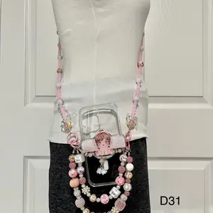 Handmade phone back clip - crossbody strap Hand painted beads with figure toy adjustable style for phone,bag,keychain,bag charm Accessories