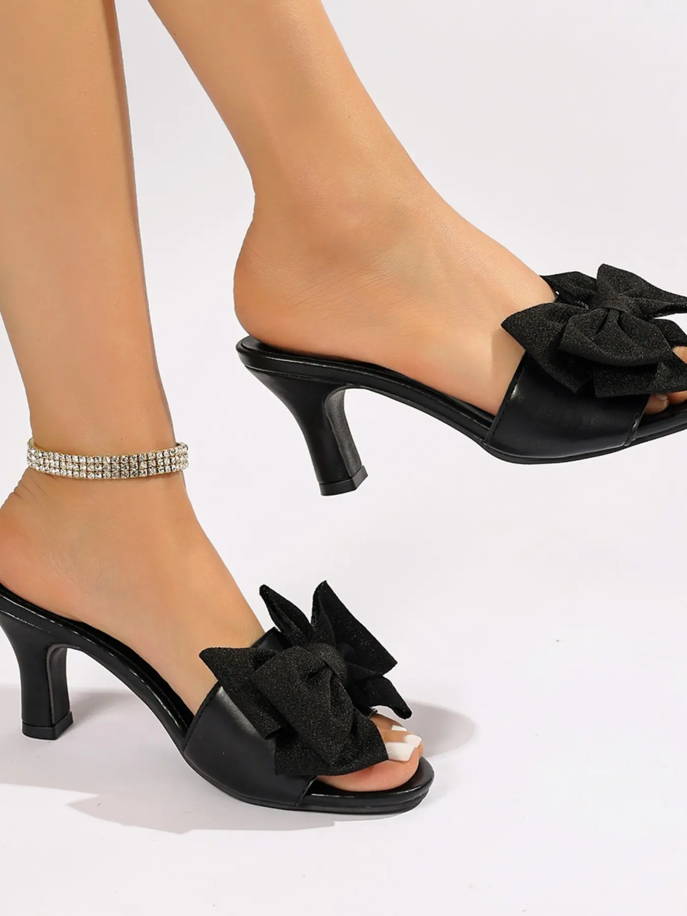 2026 Women's New High Heel Sandals, Fashionable Simple Design, Large Bow Decoration, Slip-On Style, Perfect for Daily Wear, Elegant Lady Shoes