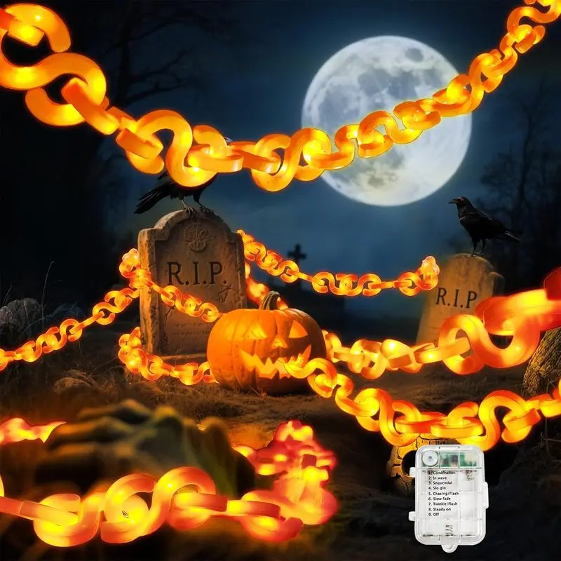 Halloween Decorations Battery String Lights - 10 Ft 160 LED Plastic Chain String Lights with Waterproof, 8 Lighting Modes and Timer Function US Patent Product (Orange)