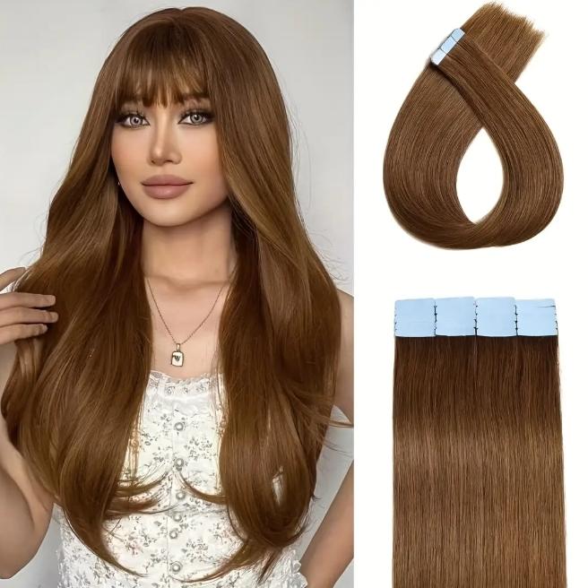 20Pcs 30g Seamless Tape-In Human Hair Extensions, Straight Skin Weft Remy Hair, Invisible & Natural Look, 12-28 Inch Lengths for Women