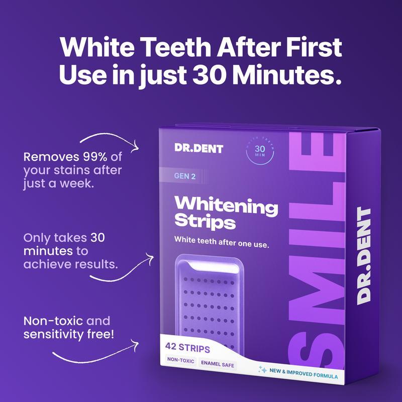 DRDENT Purple Teeth Whitening Strips-42 strips 21 Whitening Sessions - Safe for Enamel - Non Sensitive Teeth Whitening - Peroxide-Free
