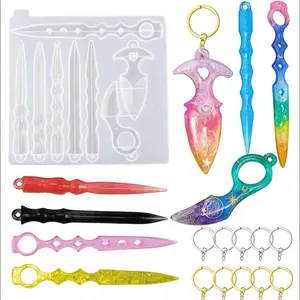 8 Assorted Shape Resin Mold For Keychain Pendant, With 10pcs Keychain Rings, Epoxy Resin Casting Mold, Reusable For Keychain, Home Decor, Cosplay, Toy DIY Craft
