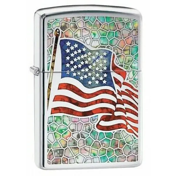 Zippo Lighter American Flag Fuzion Hi Polished Chrome with Premium Fluid for Optimal Performance and Patriotic Design - Stunning American Flag Design