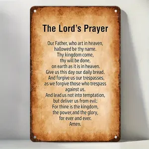 1pc Lord's Prayer Metal Tin Sign - The Lord's Prayer Bible Verse - Vintage Christian Religious Wall Decor - Heavy-Duty Aluminum Poster - Pre-Drilled Holes for Easy Hanging - Church, Home, Office, Prayer Room Decoration - Spiritual Gift for Hand