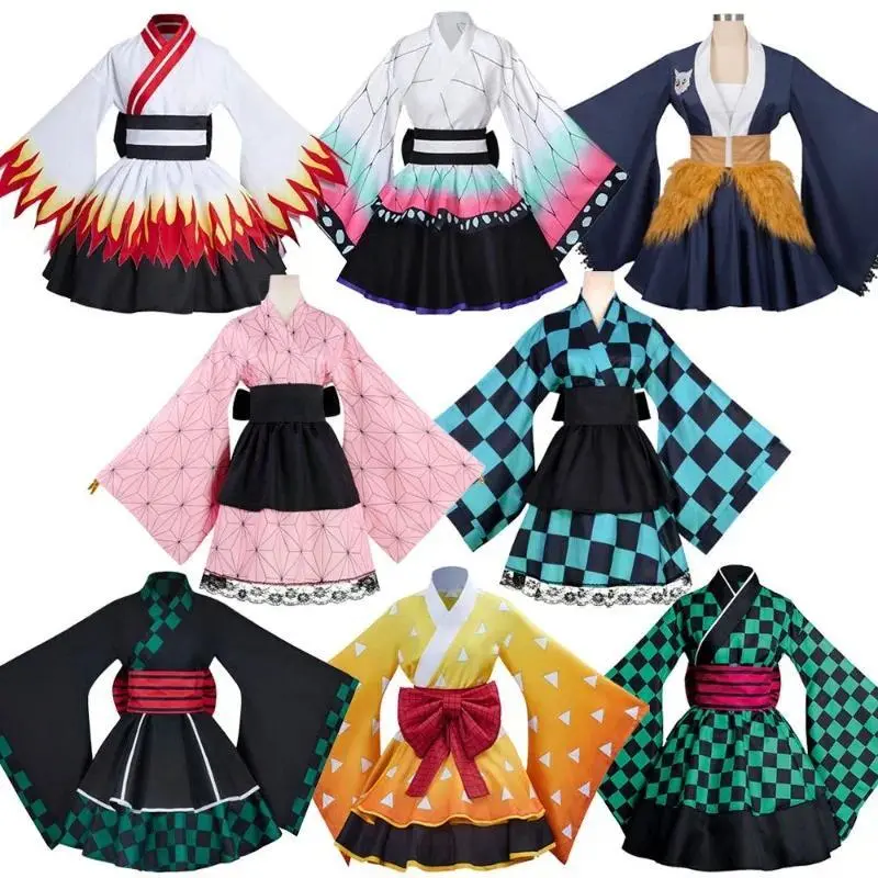 Cosplay Dress Demon Maid Kimono Costume Halloween Inosuke Role Play Stage  Outfit Anime Cartoon Female Party Uniform Maid Dress