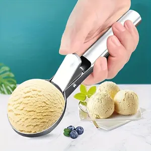 2PCS Stainless Steel Trigger Release Ice Cream Scoop, Non‑Slip Comfort Grip Cookie Dough Melon Baller Scooper, Multi‑Purpose Heavy‑Duty Kitchen Tool for Ice Cream Fruit Sorbet Frozen Desserts