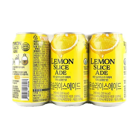 JAYONE Korean Real Lemon Slices Soda Drink 6x340ml Cans - Fresh Lemon Slices, GS25 Convenience Store,Fine Bubbles, Balanced Tart,See-Through Fruit Pulp, summer drink