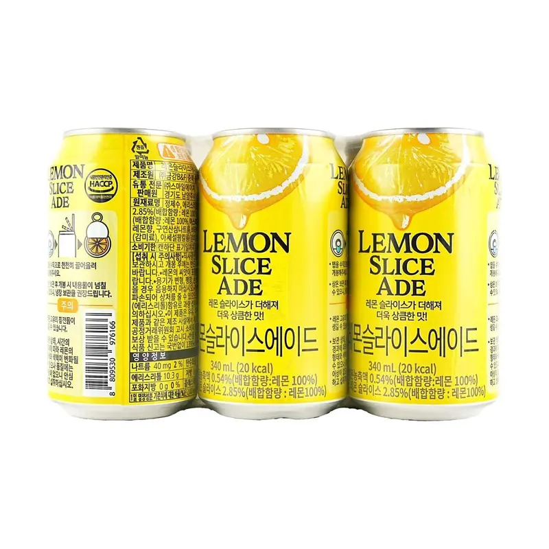 JAYONE Korean Real Lemon Slices Soda Drink 6x340ml Cans - Fresh Lemon Slices, GS25 Convenience Store,Fine Bubbles, Balanced Tart,See-Through Fruit Pulp, summer drink