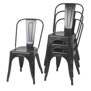 Metal Chairs Set of 4 Stackable Chairs Patio Chairs 18 Inch Classic Iron Metal Dining Chair Indoor-Outdoor Use Chic Dining Bistro Cafe Side Barstool Bar Chair Coffee Chair