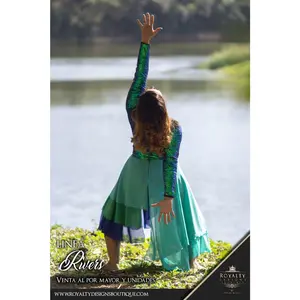 Set Praise Dance Unitard & Chiffon Skirt RIVERS ( Green with Blue )