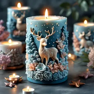 Forest Deer Relief Candle Silicone Mold, 3D Floral Plant Surround Aromatherapy Mold, DIY Craft Supplies, Home Decor Tool
