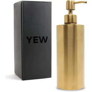 Gold Brass Soap Dispenser Stainless Steel for Bathroom and Kitchen Sink, 15oz Refillable Round Rustproof Hand Dish Soap Dispenser Pump for Detergent, Lotion, and Countertop