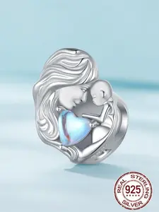 S925 Sterling Silver Heart Shaped Mother & Baby Charm, DIY Jewelry Accessories for Bracelet & Necklace, Fashion Accessories for Women & Girls