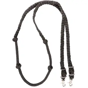Martin Saddlery Braided Nylon Barrel Rein - Non-Slip Knotted Grip & Double Snap Ends, Black