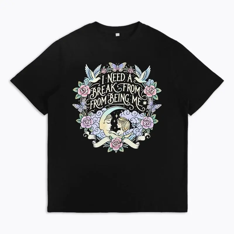 I NEED A BREAK FROM BEING ME Graphic T-Shirt Aesthetic Rose and Butterfly Print Tee Soft Cotton Short Sleeve Casual Top for Women Trendy Relaxed Fit Daily Wear Stylish Casual Outfit Aesthetic Graphic Tee