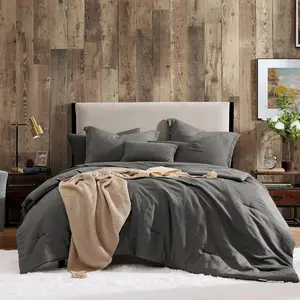 Comforter Set - 7 count Comforter  Size, Solid Bedding Set for All Season, Textured Bed in a Bag with Flat Sheet and Fitted Sheet, Pillowcases and Shams (Grey, 90''x90'')
