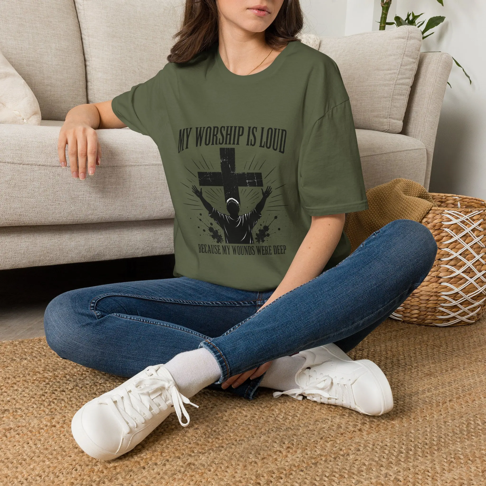 My Worship Is Loud T-Shirt | Cross Worship Hands Christian Tee Casual Black Breathable Cotton Graphic Knit Top Womenswear