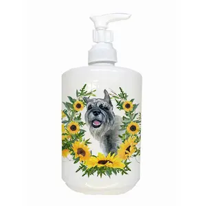 212 MAIN Schnauzer Ceramic Soap Dispenser - 7" Height, Ceramic Body, Colorful Art Design, Pump Top, Round Base for Bathroom Home Supplies