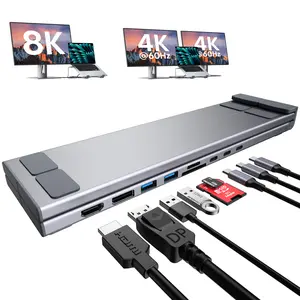 Mukiya Laptop Docking Station Stand, 9-in-1 USB C Hub with 8K@30Hz HDMI, 8K@30Hz DP, 2 USB 3.0, PD 100W, and SD/TF Card Slots for MacBook/Dell/HP/ASUS/Lenovo