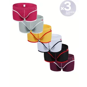 3 pieces in random colors, men's sexy mesh boxer briefs, silky breathable ice silk men's underwear, for casual wear and sports fitness