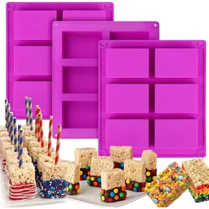 Rice Snacks Molds for Rice Krispies Treats Baking, 3pcs 6-Cavity Rice Cereal Bars Trays for Crispy Treat Making, Candy Making Supplies for Chocolate Brownie Cornbread Pudding Butter Mould