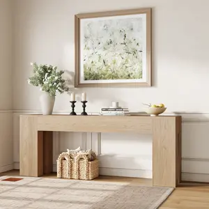 Extra Long Sofa Console Table for Entryway Living Room, 78-Inch Farmhouse Wood Behind Couch Table, Rectangular Accent Console with Wooden Double Base for Hallway Foyer Entrance, Light Oak