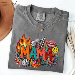 Mama Graffiti Brushstroke Retro Lightning Sublimation Design, Trending Digital Download, Full Colors Comfort T-Shirt Top