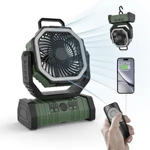 Portable Camping Fan Auto-Oscillating Desk Fan with Remote & Hook Timer LED Lights Adjustable Rechargeable 10-Speed High-Speed Cordless for Indoor Outdoor Use 20000mAh Battery Included USB Desk Fan