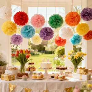 25pcs Mixed Color Paper Flower Balls Set, DIY Handmade Decorations, Ceiling Hanging Ornaments, Bohemian Style, Spring Yard Decoration