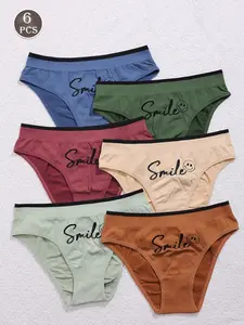 Women's Seamless Letter Comfort Triangle Panties, Soft Stylish Brief, 6-Pack, Soft and Breathable, Perfect for Daily Wear, Ladies Underwear Set