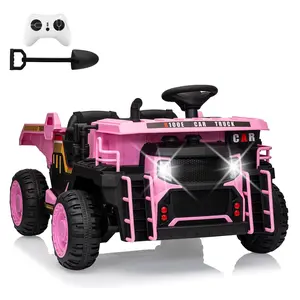 24V Kids Ride On Dump Truck with R/C,2 Seater Electric Car - 2WD/4WD Powerful Motors,4.4 Mph,Electric Dump Bed & Shovel,EVA Tires,Music Player,Soft Start,19" Spacious Seat (Pink)