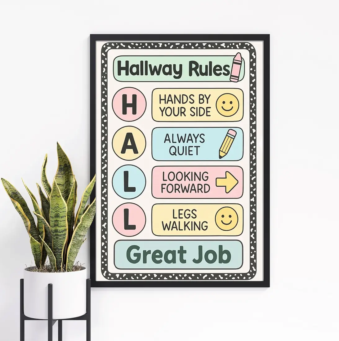 Hallway Rules Poster for Classroom, HALL Acronym Sign, Composition Theme Behavior Management, Back to School Teacher Decor