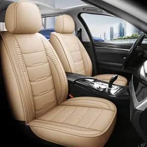 Car Seat Covers for Cars Pickup 2007-2025 GMC Sierra Chevy Chevrolet Silverado 1500 2500HD 3500HD Trail Boss Z71 Crew Double Extended Cab Waterproof PU Leather - Beige
