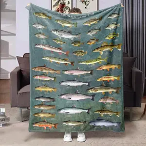 Fish Pattern Blanket, Soft Warm Throw Blanket, Thickened Flannel Blanket, Air-conditioned Room Blanket, Warm Nap Blanket for Home Office Travel Camping, Water Game Fish Throw Blanket
